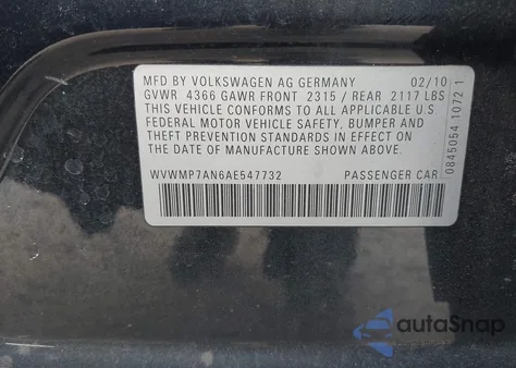 2010 Volkswagen Cc Sport z USA, uszkodzony, nr VIN WVWMP7AN6AE547732